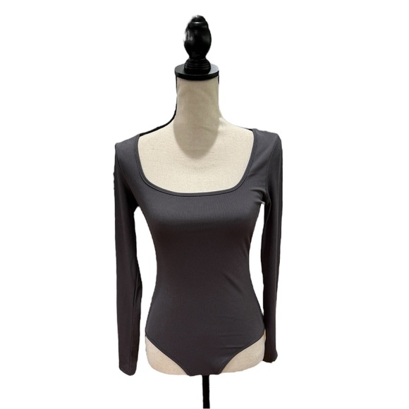 Tops - Long Sleeve Ribbed Square Neckline Bodysuit